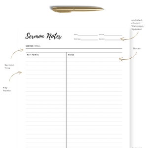Clean and Minimalist Sermon Note Template Printable