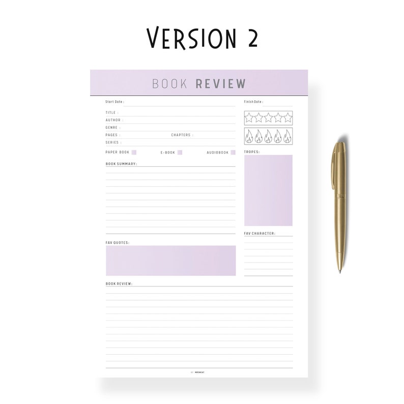 FILLABLE Book Review Template: PRINTABLE Journal Page (PDF) - Etsy