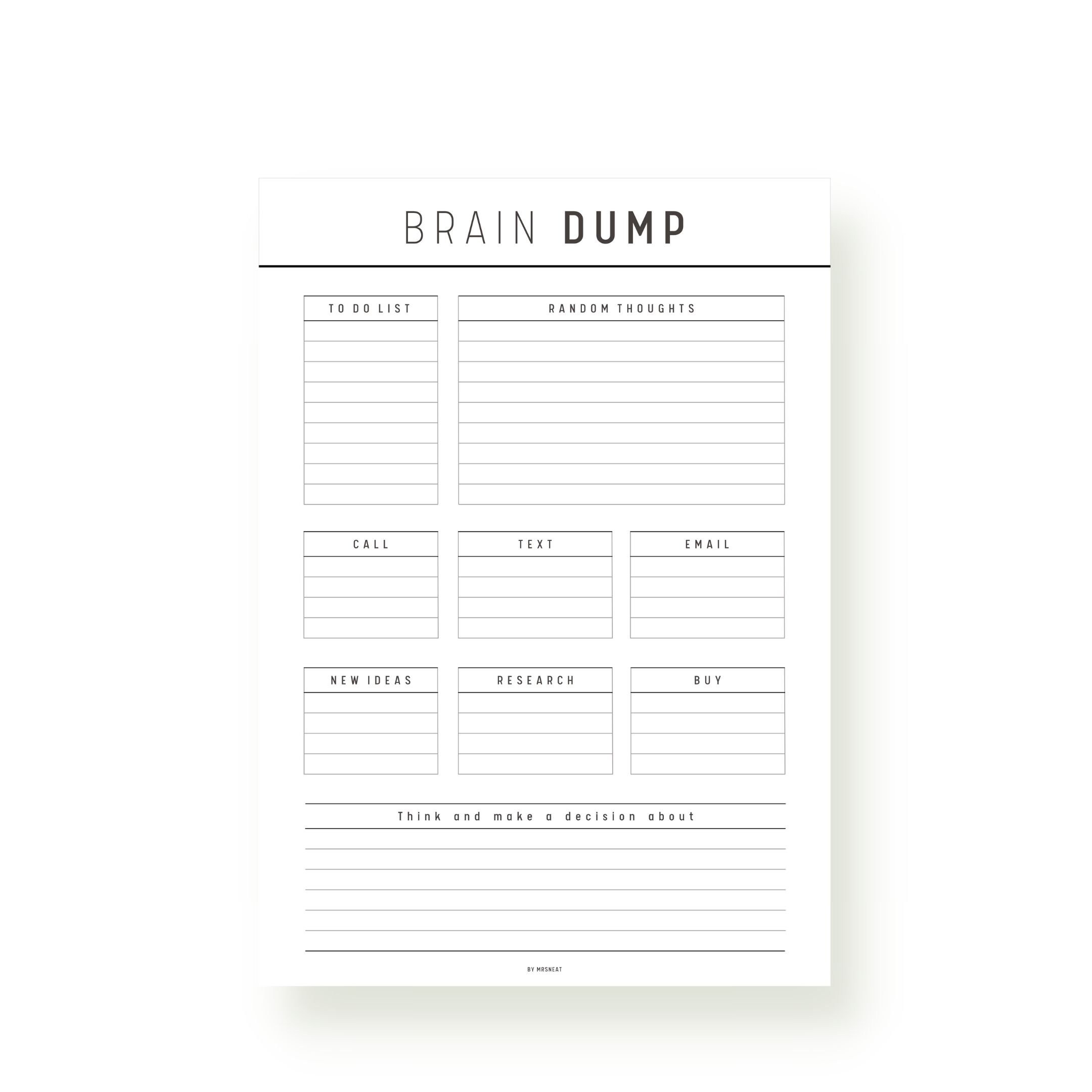 String Brain A4 Brain Dump Printable, Thought Organizer, 5 Colors, PDF, A4, A5, Letter ...