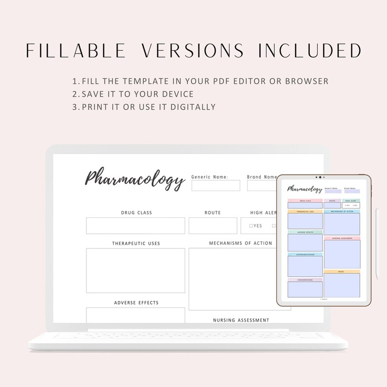 Drug Note Card Examples Pharmacology Notes Template, Fillable Nursing Drug Card (printable PDF ...