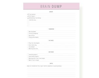 FILLABLE Brain Dump Printable: Thought Organizer (A4, A5, Letter, Half Letter)