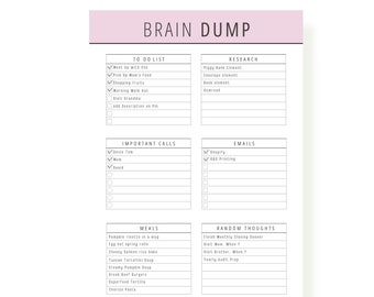 Brain Dump Printable: Thought Organizer, 5 Colors (Fillable PDF)