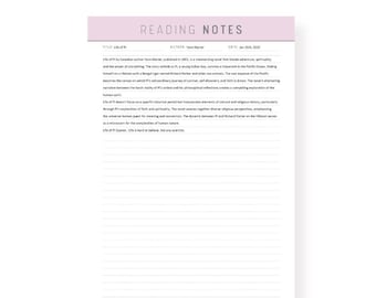 FILLABLE Reading Notes Template: 5 Colors, Printable PDF (A4, A5, Letter, Half Letter)