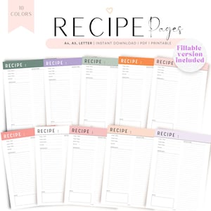 Fillable Recipe Page Template: Printable Cooking Journal (A4, A5, Letter)