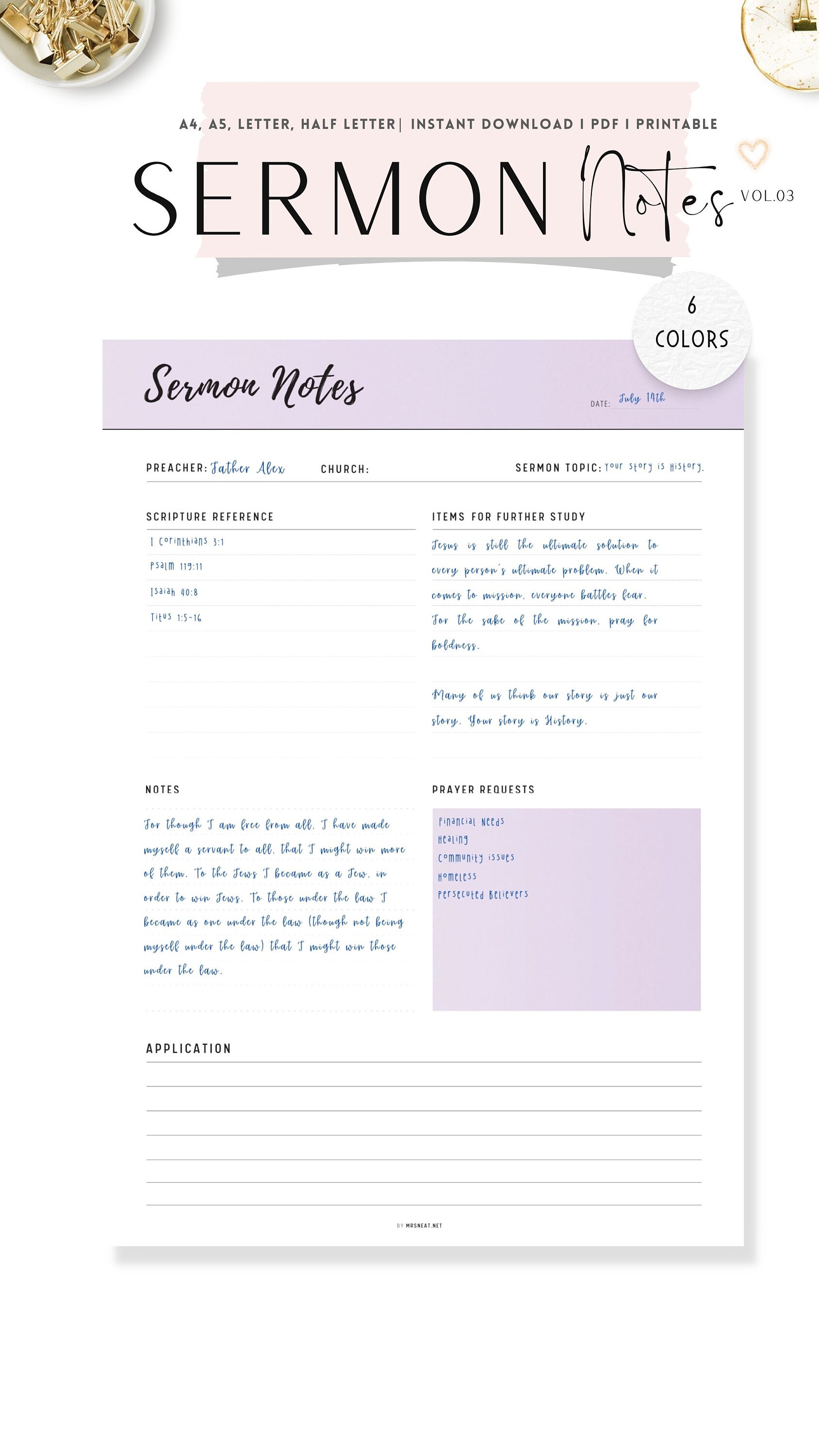 Fillable Printable Sermon Notes PDF, Church Sermon Note Template ...