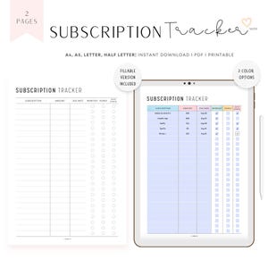 Subscription Tracker Printable, Spending Tracker, Membership Checklist, Subscription Checklist, Expense Tracker,  A4/A5/Letter/Half Letter