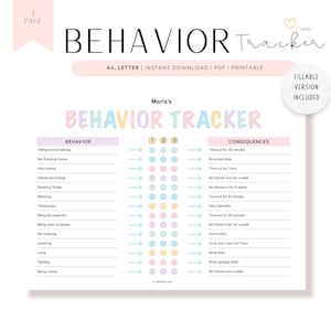 Fillable Behavior Chart for Kids: Printable Behavior Tracker (PDF)