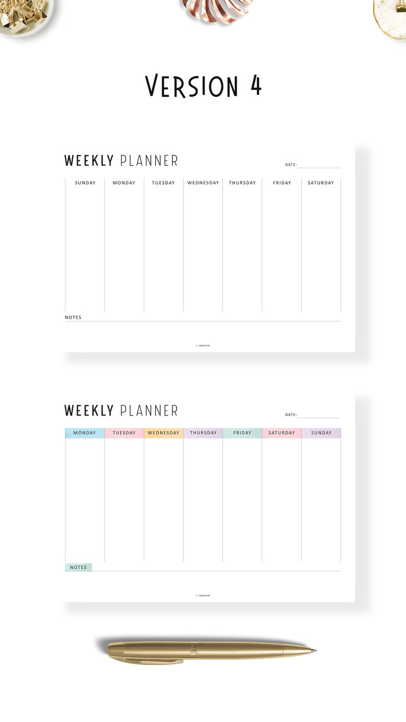 Minimalist Weekly Planner PRINTABLE: Landscape A4, Letter (FILLABLE PDF ...