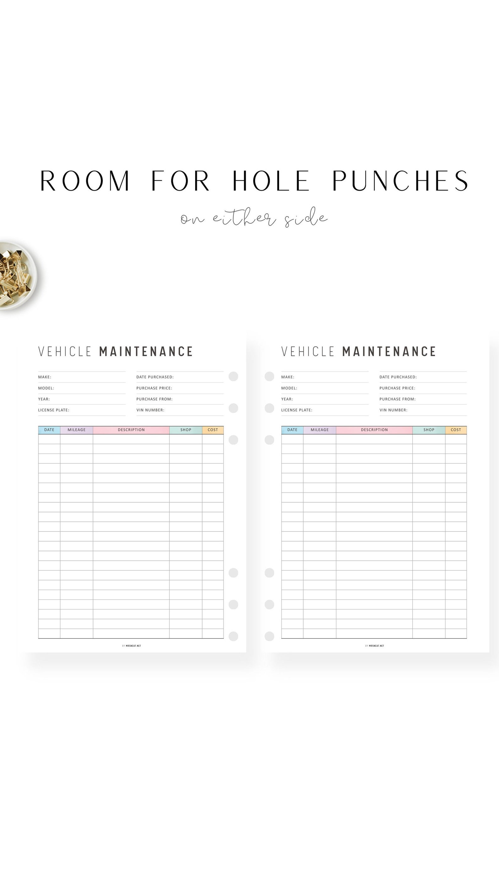 Colorful Vehicle Maintenance Printable, Vehicle Maintenance Log, PDF ...