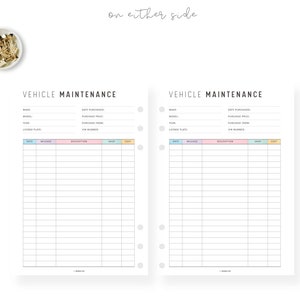 Colorful Vehicle Maintenance Printable, Vehicle Maintenance Log, PDF ...