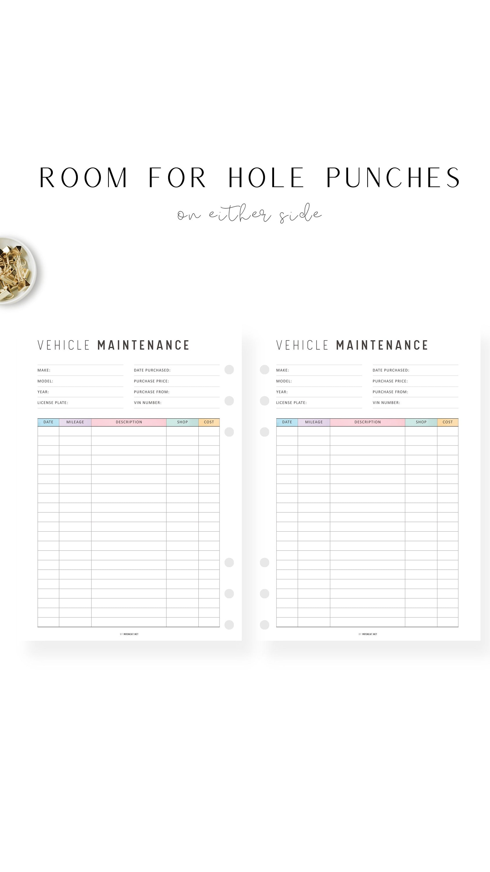 Colorful Vehicle Maintenance Printable, Vehicle Maintenance Log, PDF ...