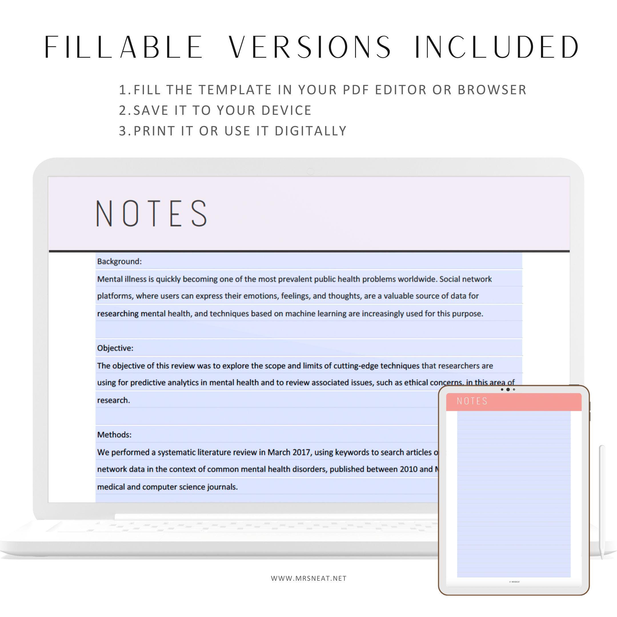 Letter Notepad Sheet.pdf Printable Notes Page Template, Fillable Notes, Daily Note, Notebook ...