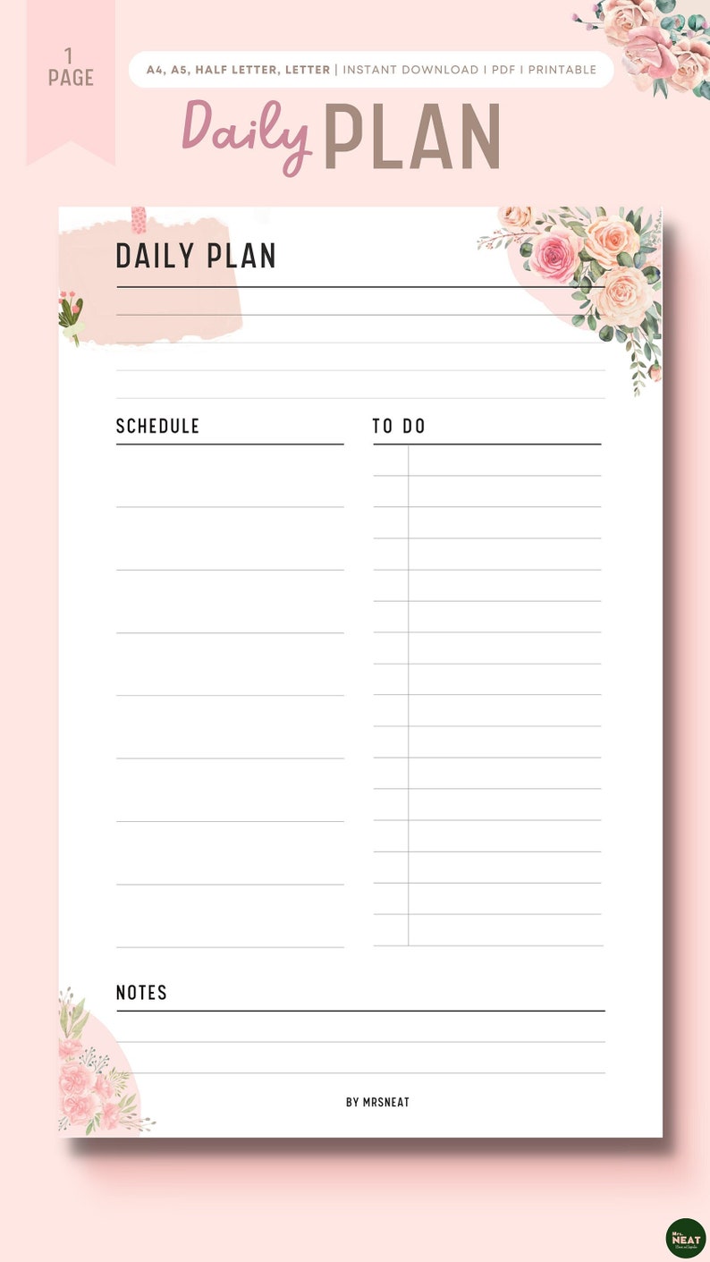 Floral Daily Planner Printable Schedule Template to Do List - Etsy