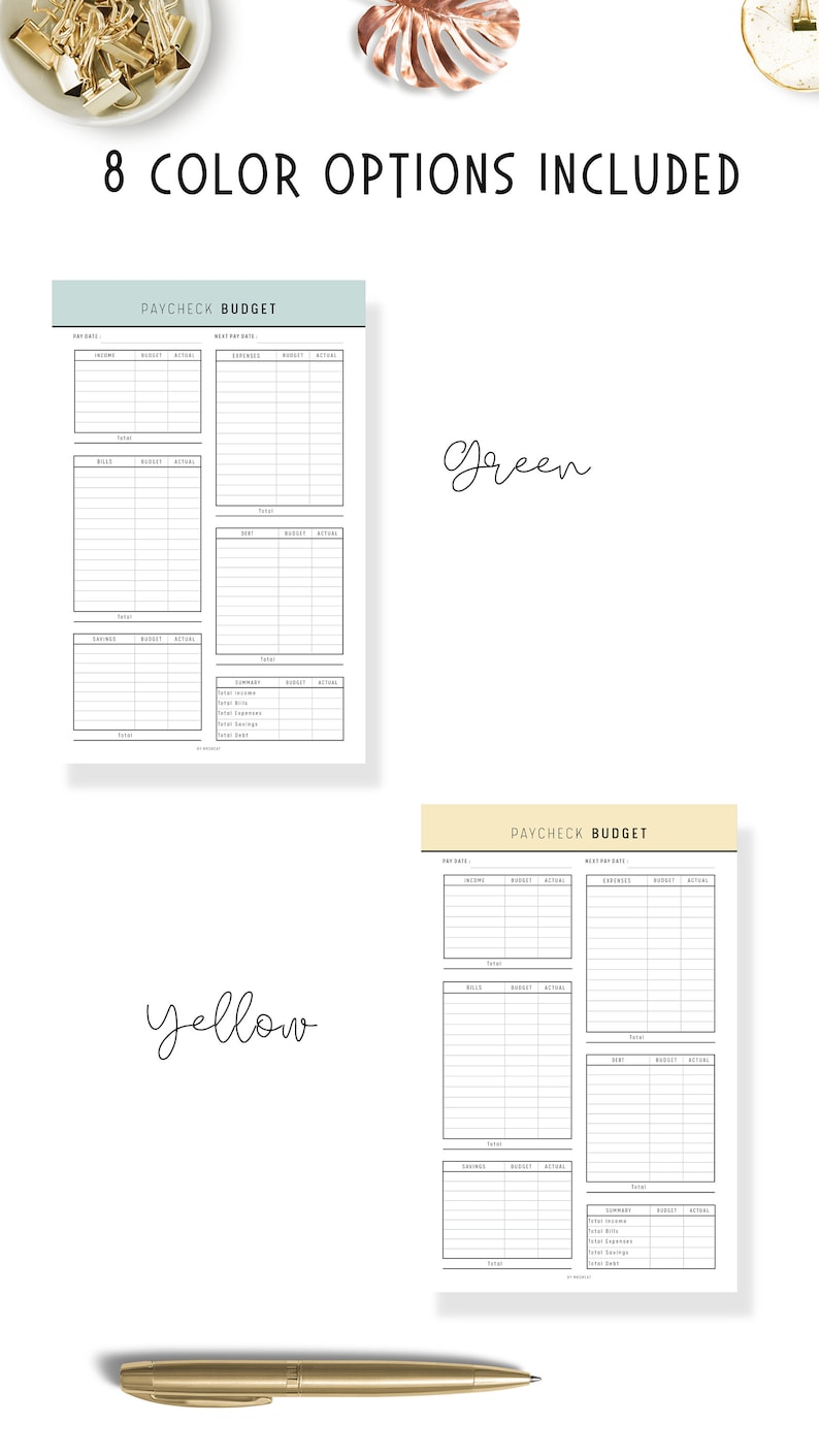 Paycheck Budget, Budget by Paycheck, Paycheck Template, Weekly Budget, Paycheck Planner, Paycheck Tracker, Bi Weekly Budget, 8 Colors, PDF