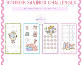 PRINTABLE Bookish Savings Challenges : A6 Cash Stuffing Tracker (PDF Download)