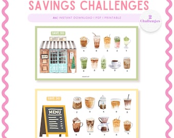 PRINTABLE Coffee Fund Savings Challenge, A6 Cash Stuffing, Digital Download, PDF