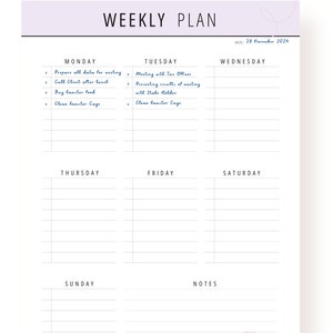 Weekly Schedule Page, Printable Weekly Planner, Pdf, A4, Letter - Etsy