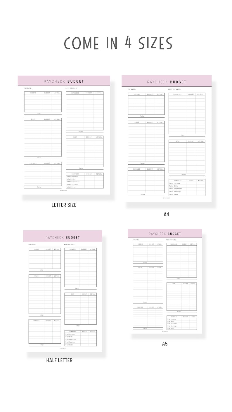 Paycheck Budget, Budget by Paycheck, Paycheck Template, Weekly Budget, Paycheck Planner, Paycheck Tracker, Bi Weekly Budget, 8 Colors, PDF