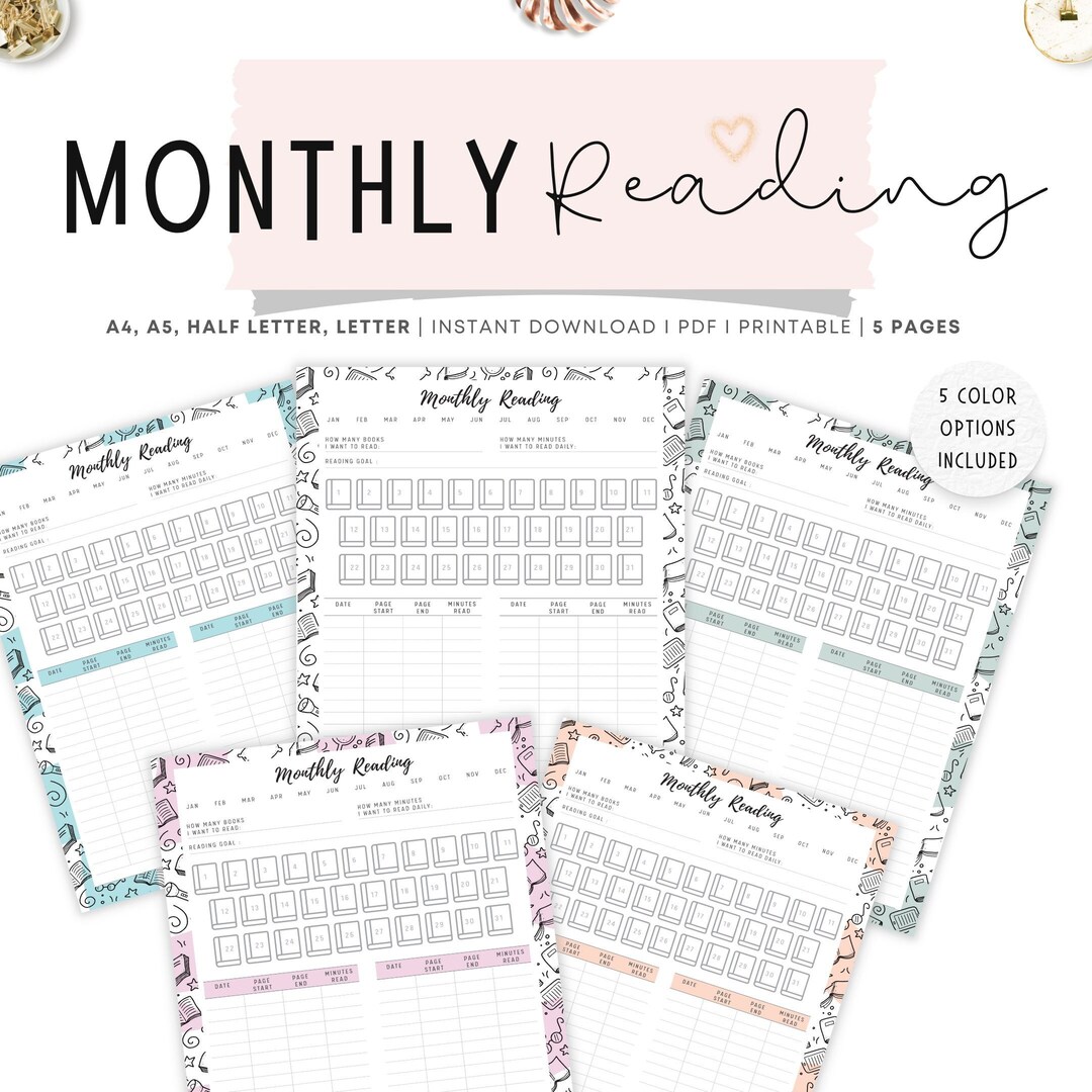 Monthly Reading Tracker: PRINTABLE Book Journal (A4, A5, Letter, Half ...