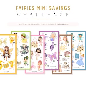 Fairies Mini Savings Challenges, Paycheck Budget, Cash Stuffing, Mini challenges, Low Budget planner, Save 20/25/30/35/40/45, 6 Challenges