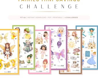 Fairies Mini Savings Challenges, Paycheck Budget, Cash Stuffing, Mini challenges, Low Budget planner, Save 20/25/30/35/40/45, 6 Challenges