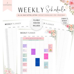 Halbe Stunde Wochenplan, A4, A5, Letter, Half Letter, ausfüllbarer Wochenplaner, 2 Versionen