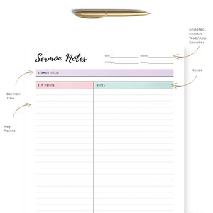Fillable Sermon Notes Journal Printable, Personal Sermon Notes, Church Sermon Note Template, 2 ...