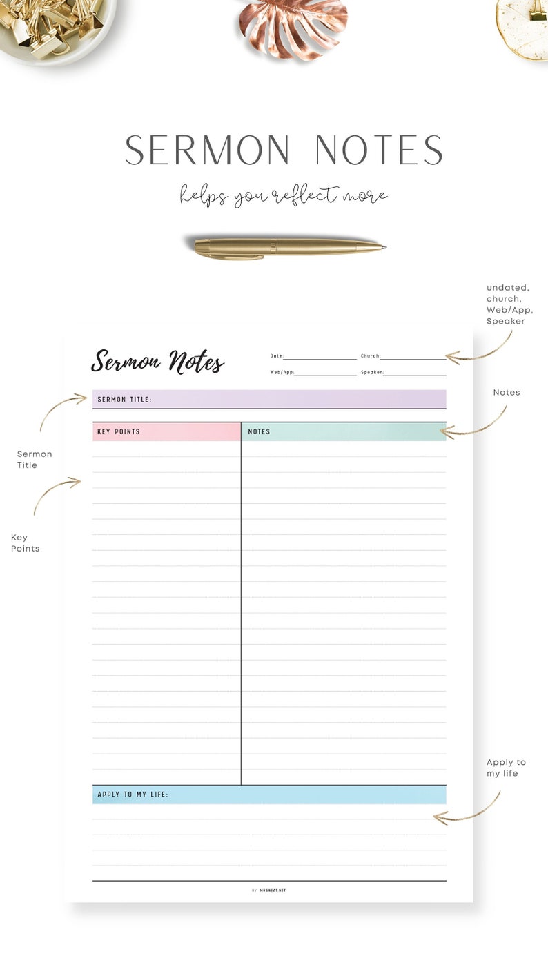 Sermon Notes Journal Printable, Personal Sermon Notes, Church Sermon ...
