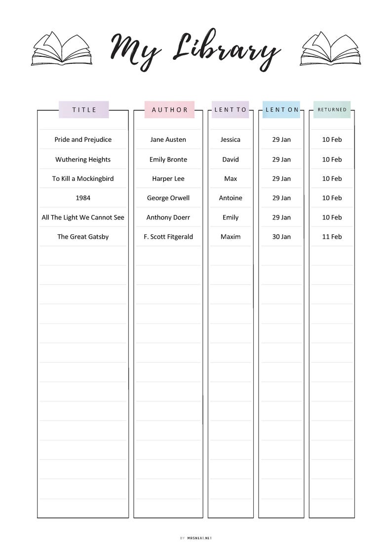 PRINTABLE Library Book Tracker: Borrowing Log, Reading Journal ...