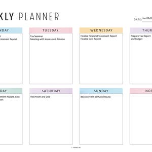 Minimalist Weekly Planner PRINTABLE: Landscape A4, Letter (FILLABLE PDF)