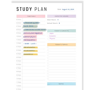 FILLABLE Study Planner Printable: Daily Study Log (PDF) - Etsy