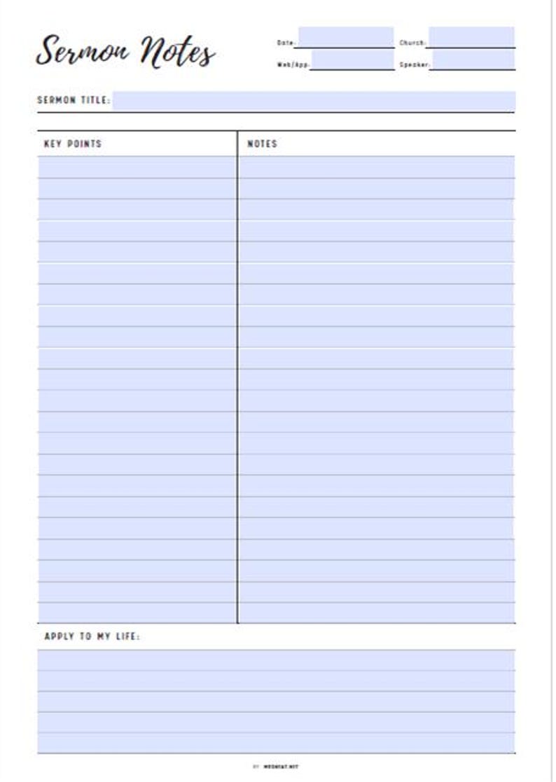 Sermon Notes PDF, Sermon Printable, Sermon Template Page, Personal Sermon Note, Church Sermon Note, Printable Planner, Sermon Note Planner, Digital Sermon Notes, Digital Bible Study, Bible Note Template, Bible Note Printable, Sermon Note Journal, Sermon Notes Sheet, 2 Colors, FILLABLE Sermon Notes
