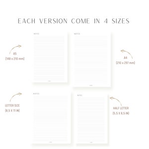 Notes Page Printable, Notes Paper Template Pdf, A4, A5, Letter & Half ...