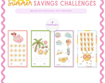 Summer Holiday Mini Savings Challenge PRINTABLE: Set of Four A6, Low Income Budgeting (PDF)
