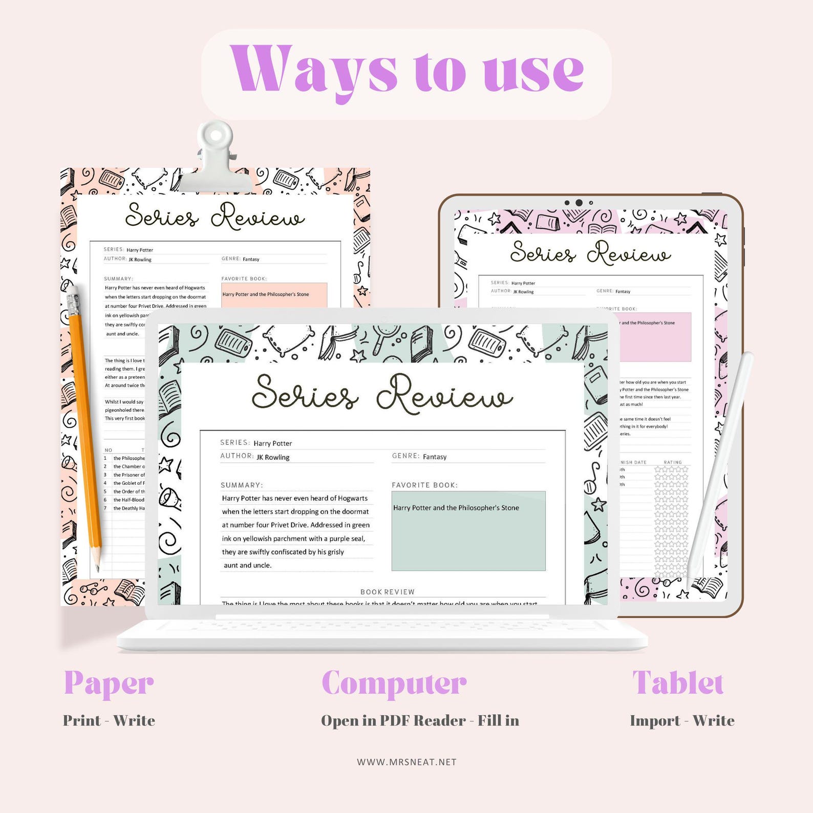 FILLABLE Book Series Tracker PRINTABLE: Reading List Planner (a4/a5 ...