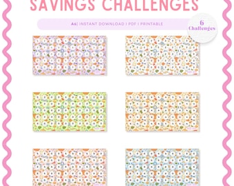 Set of Six Summer Savings Challenge: A6 PRINTABLE, Cash Stuffing, Budget Tracker (PDF)