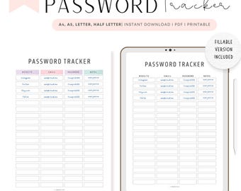 PRINTABLE Password Tracker: FILLABLE Password List (PDF)