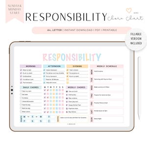 Editable Responsibility Chore Chart for Kids PRINTABLE, Kids Daily Weekly Schedule, Kids Chore List, Kids Daily Routine Checklist, A4/Letter