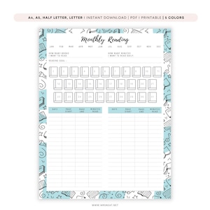 Monthly Reading Tracker: PRINTABLE Book Journal (A4, A5, Letter, Half Letter) (PDF)