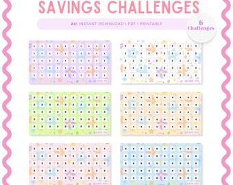 Floral A6 Mini Savings Challenge Printable, Budget Tracker, Cash Stuffing, PDF, (Digital Download)