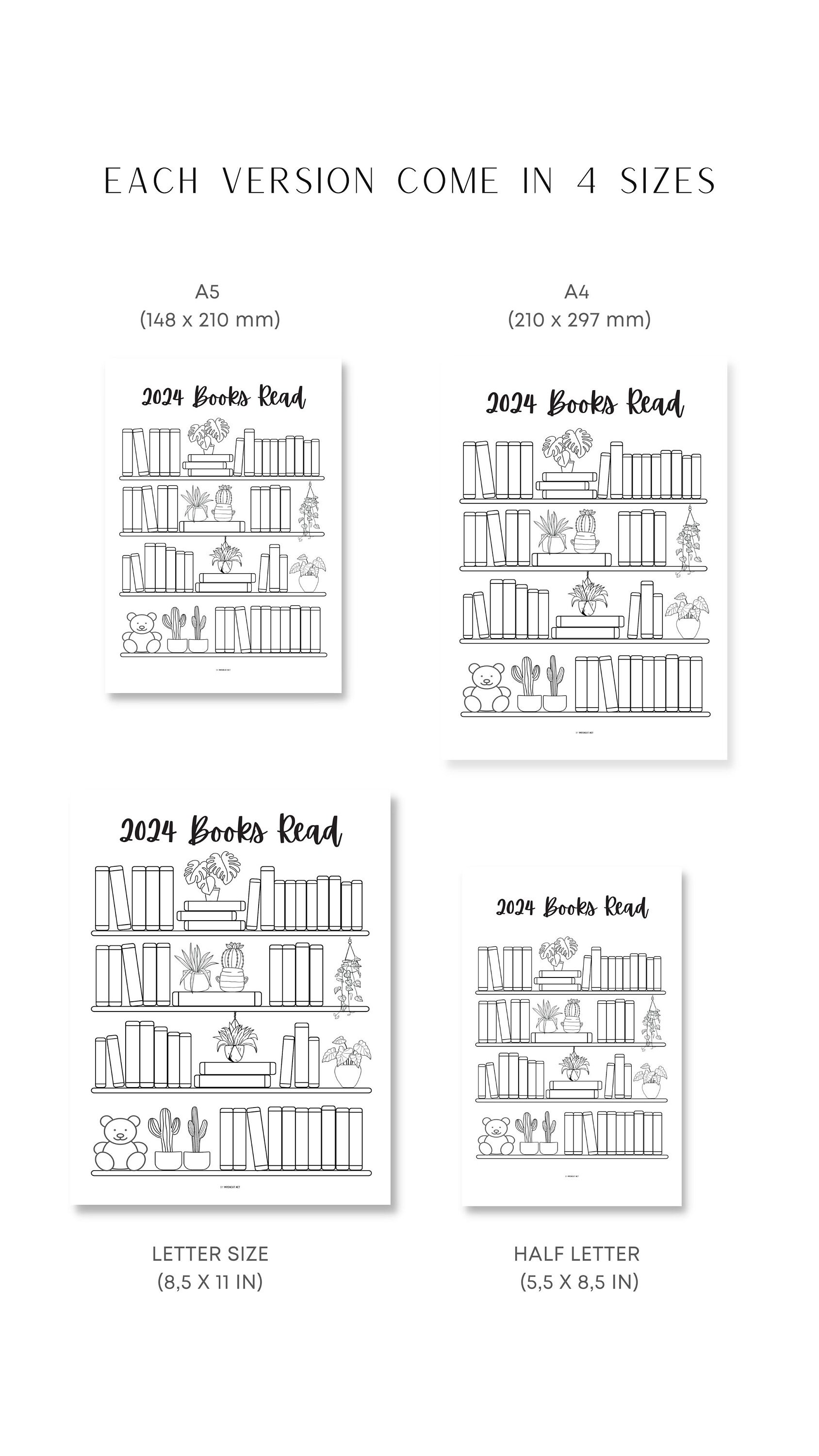 Bookshelf Reading Tracker Printable, 2024 Books Read, 50 Books Read