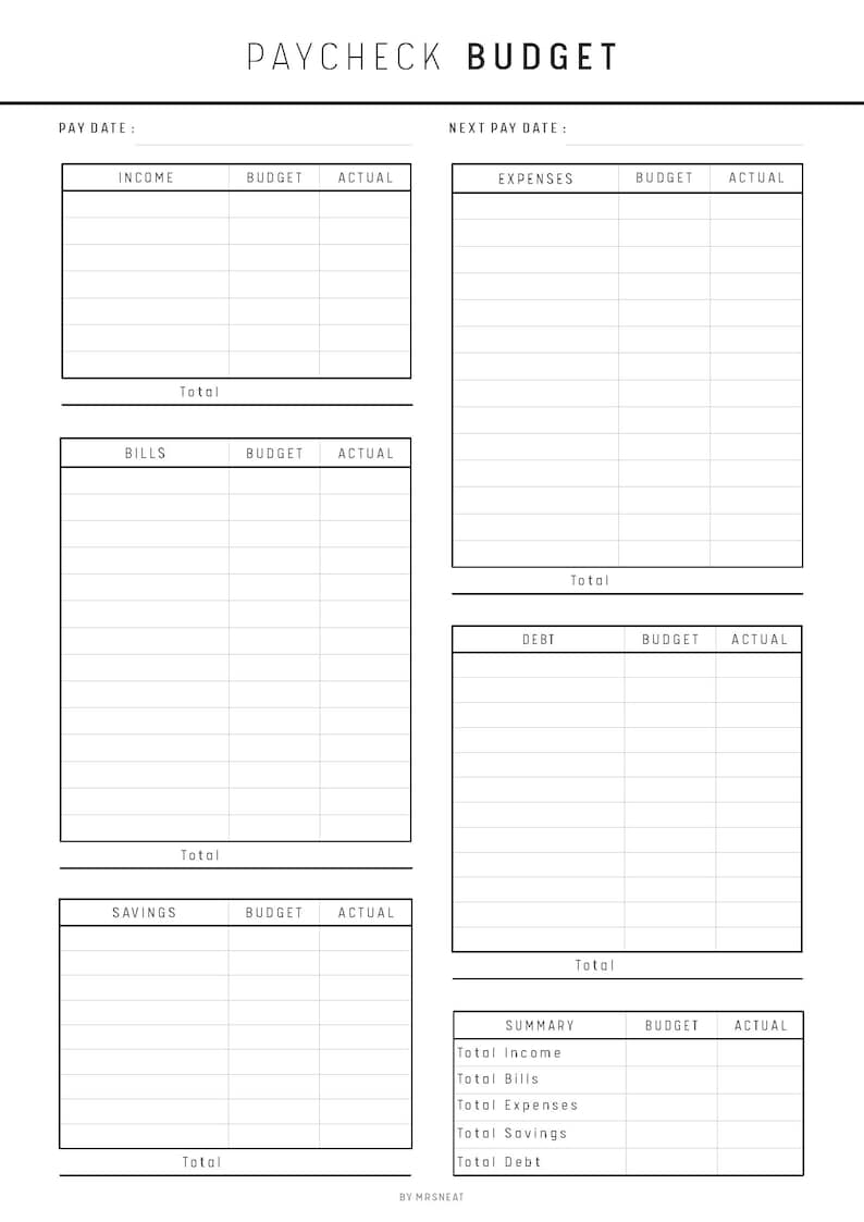 Paycheck Budget, Budget by Paycheck, Paycheck Template, Weekly Budget, Paycheck Planner, Paycheck Tracker, Bi Weekly Budget, 8 Colors, PDF