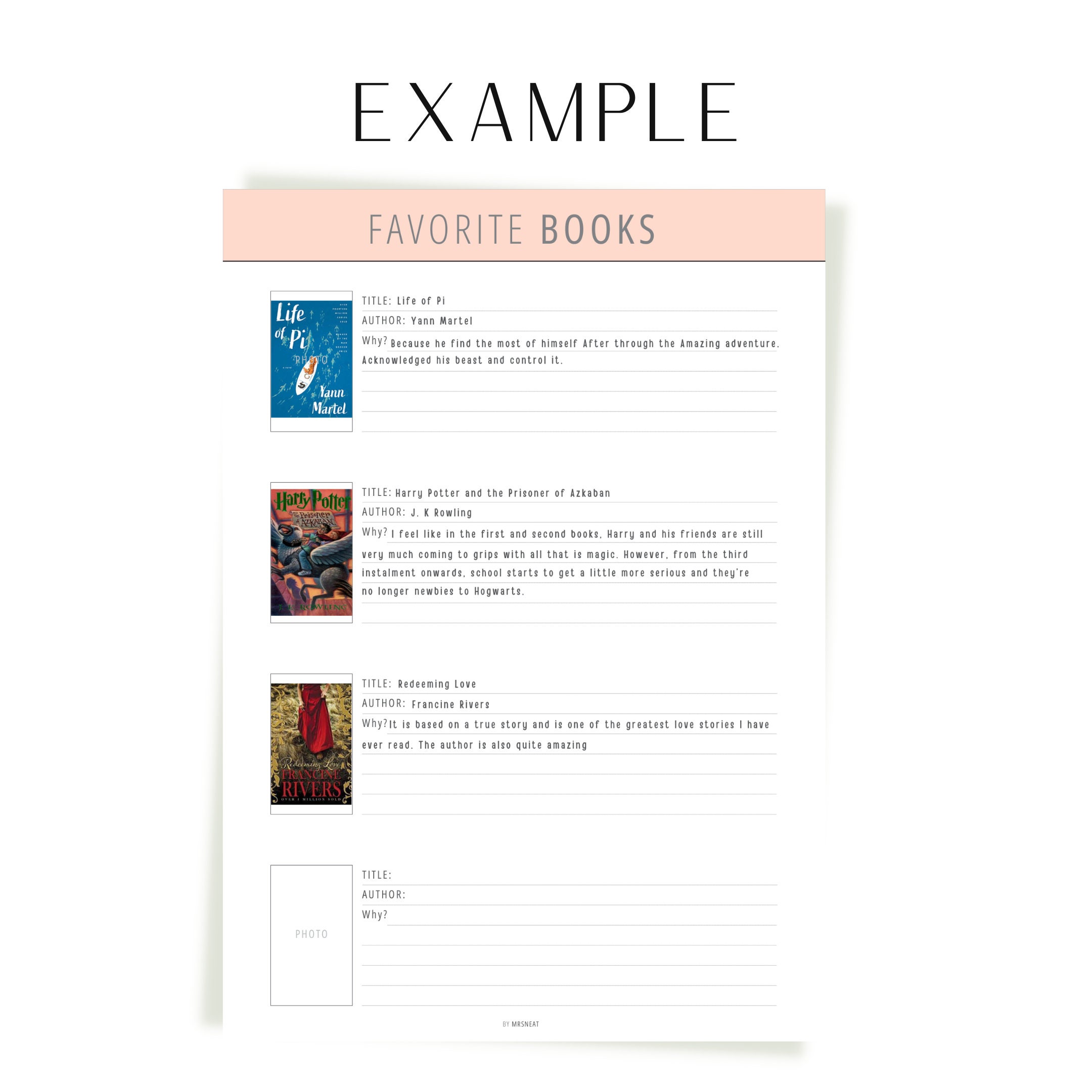 Fillable Favorite Books Template, Favorite Quotes Template Printable ...