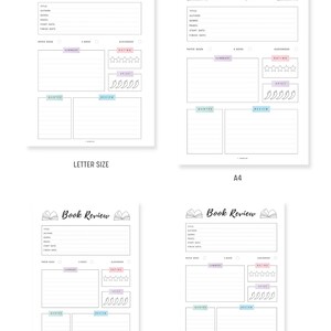 Book Review Template PRINTABLE, Book Review Journal, Book Review Page, Reading Journal Page, 4 Versions, A4, A5, Letter, Half Letter, PDF