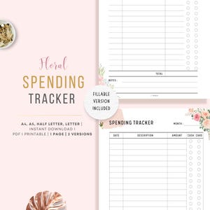 FILLABLE Spending Tracker PRINTABLE, Expense Tracker, Budget Tracker, Spending Log, Purchase Recorder, Expense Log, Transaction Log, PDF