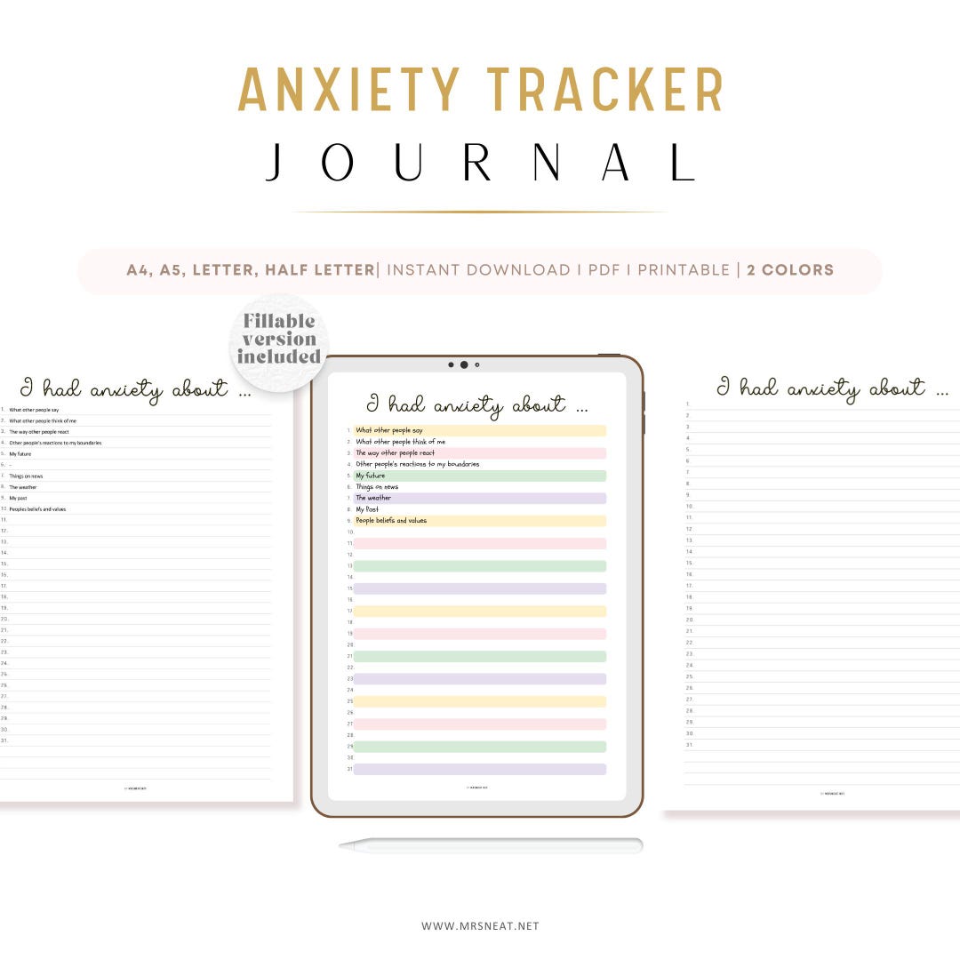 Fillable Anxiety Tracker Journal Printable, Mental Health, Anxiety ...