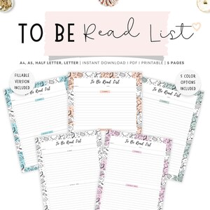 Lista de libros para leer rellenables e imprimibles, registro de lectura, planificador de lectura, lectura de verano, 5 colores, A4, A5, carta, media carta
