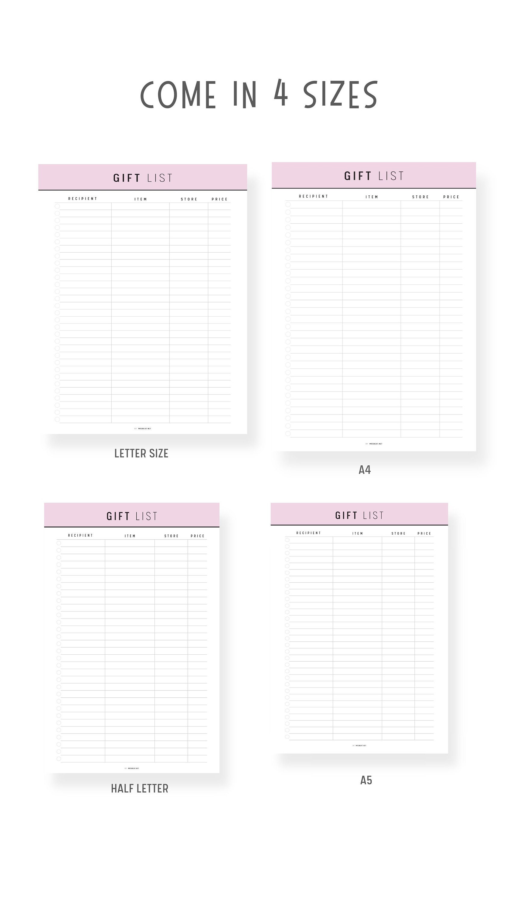 Gift List Template Printable Gift List For Birthday Gift List For Gift List Template Printable Gift List For Birthday Gift List For