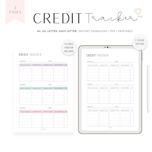 Afdrukbaar creditcardtracker, invulbare creditcarduitbetaling, creditcardbetalingstracker, tracker voor schuldbetalingen, tracker voor schuldafbetaling, 2 kleuren