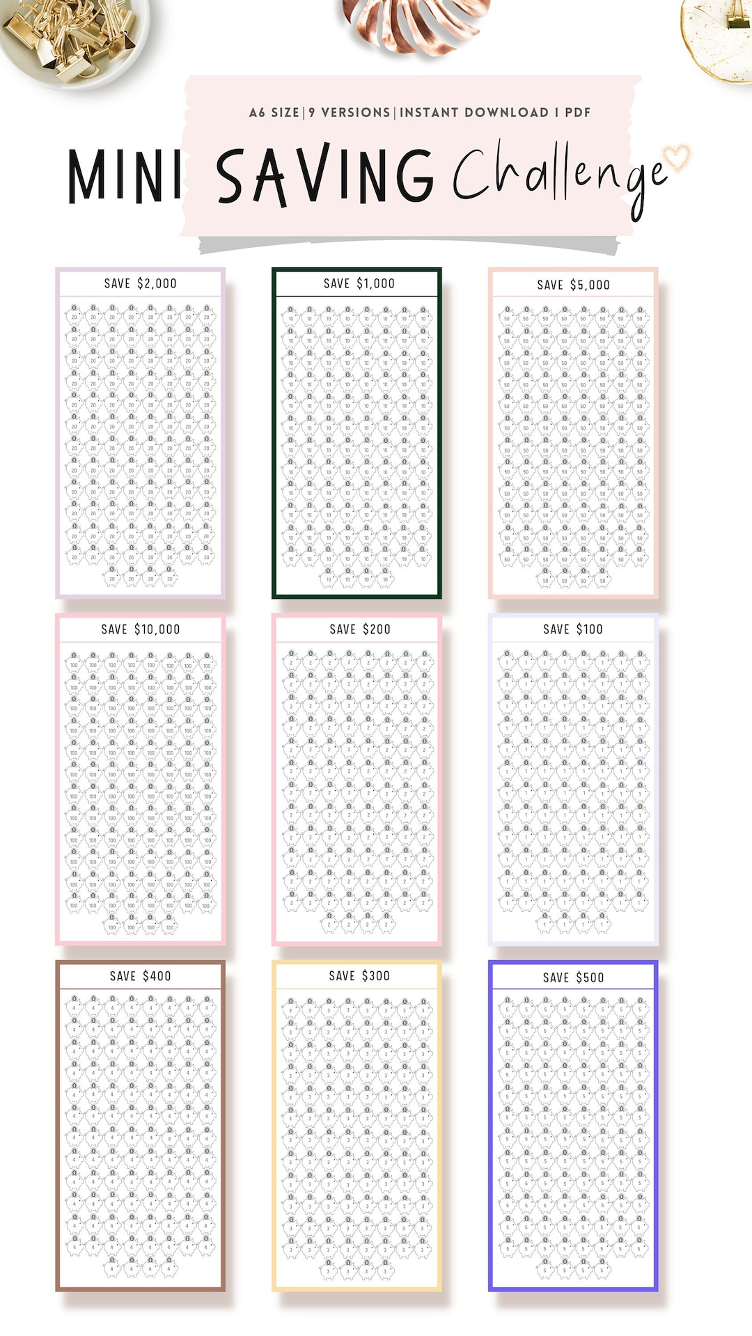 Mini Saving Challenge Printable, Saving Challenge Bundle, A6 Savings ...